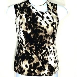 Tank top sleeveless leopard animal print asymetric neck stretch pull on Blouse M